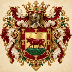 Wappen des Herzogs von Gandía mit rotem Stier auf goldenem Feld