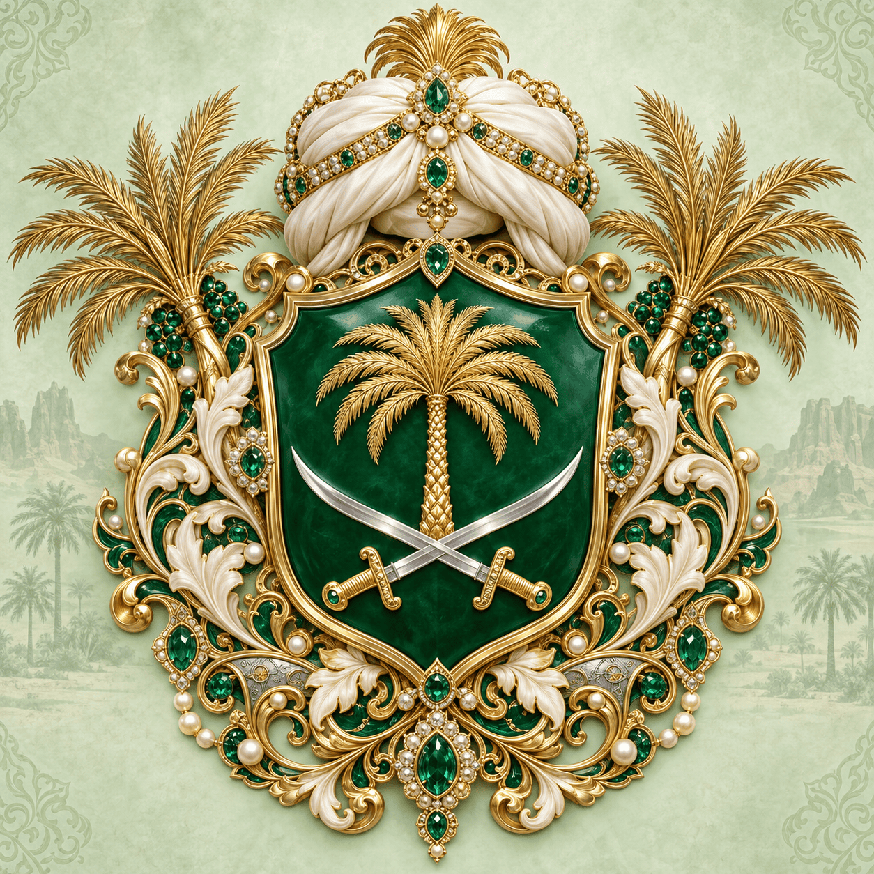 Emir von Nadschd 1 Wappen von Nadschd mit Palme und zwei Säbeln, reich verziert mit Juwelen