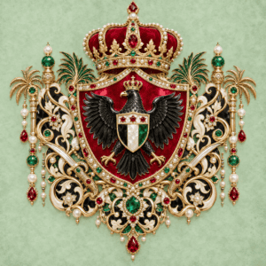 Adlerwappen mit Krone, Juwelen und Palmenzweigen im Stil des Scherifen von Mekka.