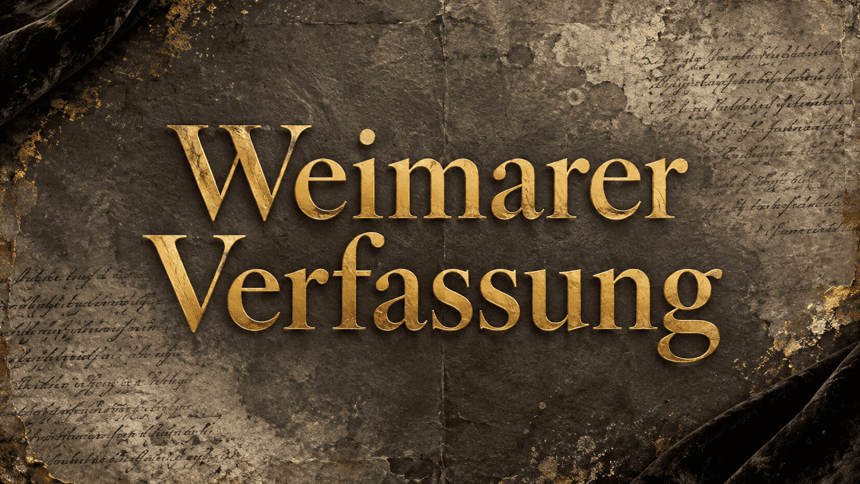 Goldene Schrift "Weimarer Verfassung" auf historischem Hintergrund