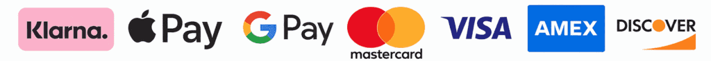 Zahlungsoptionen: Klarna, Apple Pay, Google Pay, Mastercard, Visa, Amex, Discover.