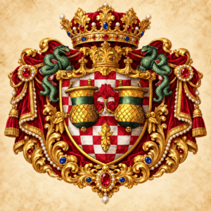 Wappen des Conde de Lara mit Krone und zwei Drachen