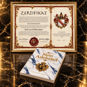 Zertifikat und Buch "Mein Adelstitel" der Noble Society Institute