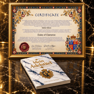 Urkunde und Buch "Mein Adelstitel" vom Noble Society Institute