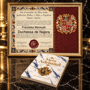 Urkunde und Buch "Mein Adelstitel" von Noble Society Institute