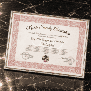 Urkunde der Noble Society Association für Graf Max Wagner als Ehrenmitglied